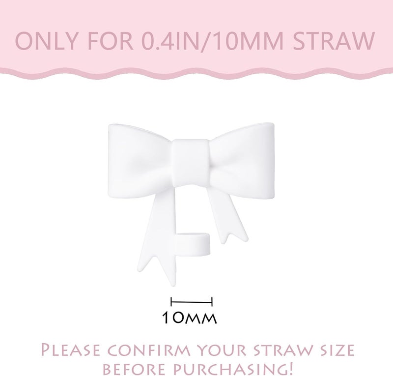 HIUSITY White Bow Straw Cover Topper for Stanley Cup,Silicone Straws Toppers for Tumbler with Handle 40oz,Cute 10mm/0.4in Covers Cap,Reusable Lids for Stanleys Cups Accessories, 3Pcs - Image 2